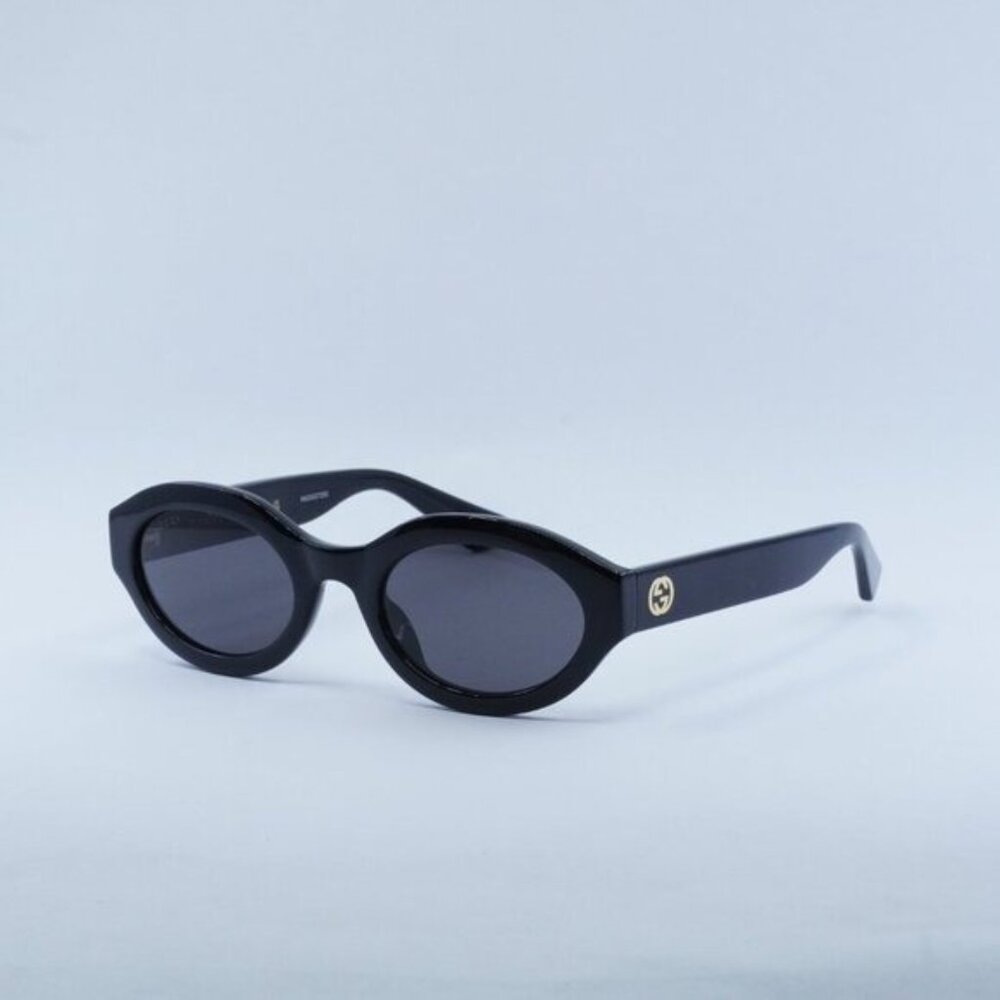 Gucci GG1579S 001 Sunglasses Shiny Black Oval Frame, Grey Lenses - Picture 3 of 10